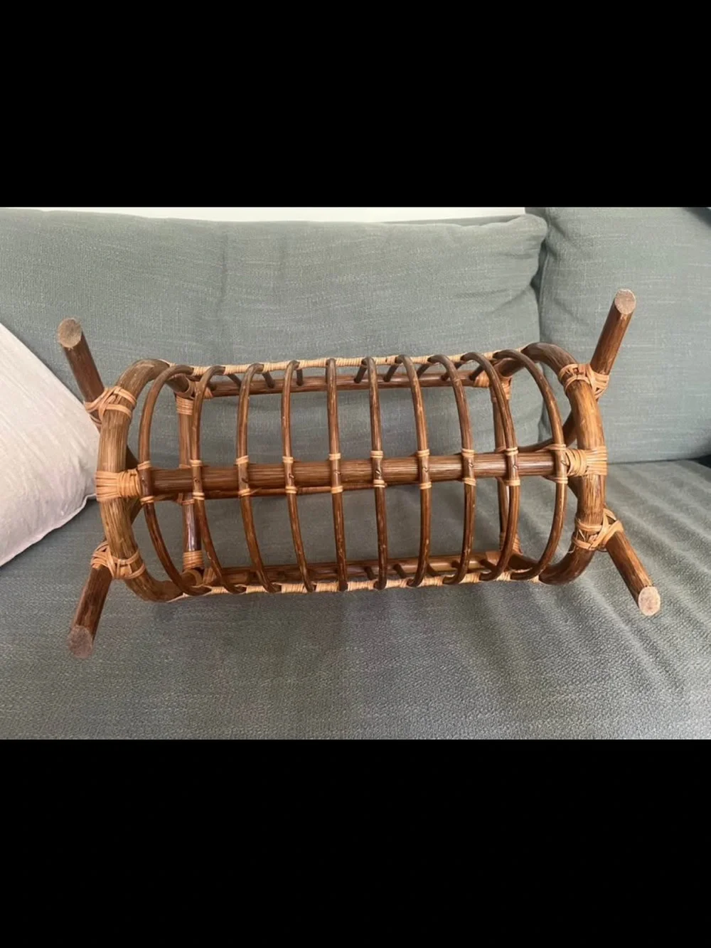 Vintage mid-century, bamboo rattan magazine rack-boho chic
